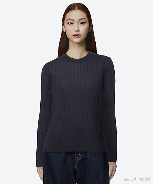 18Gワイドリブ ウール×シルク クルーネック | SLOANE (Women