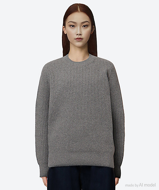 5G片畦編みウール×カシミヤクルーネックセーター | SLOANE (Women