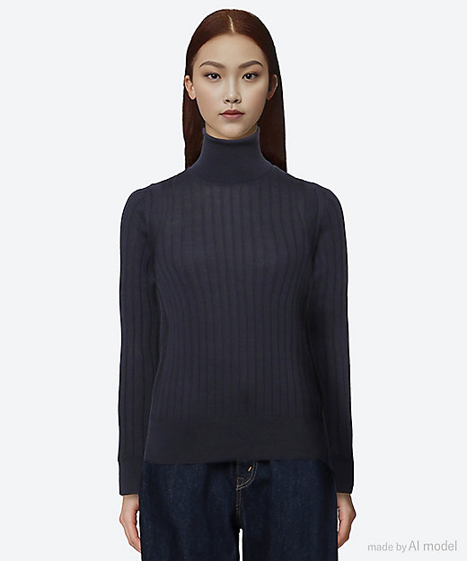 18Gワイドリブ ウール×シルク タートルネック | SLOANE (Women