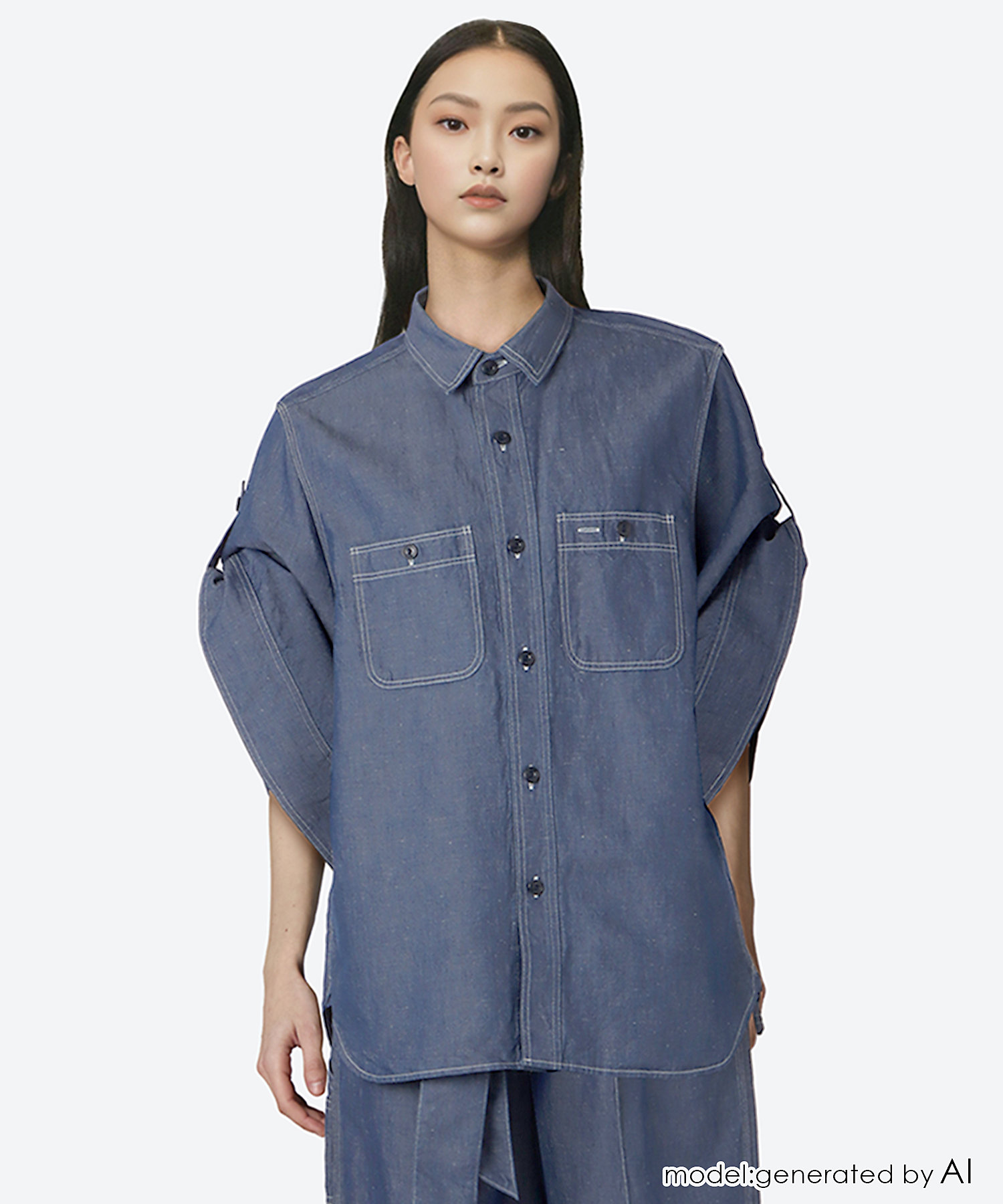 CHAMBRAY BELL―SLEEVE SHIRT | HYKE (Women