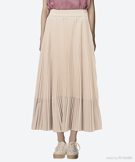 TAFFETA×FAUX LEATHER PLEATED SKIRT