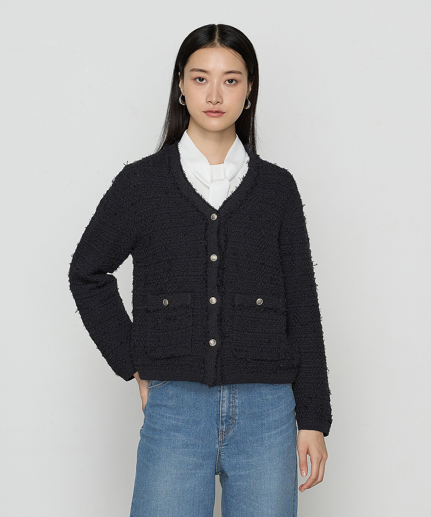 TALLサイズ 〕 ツイードニット カーディガン（6718II10