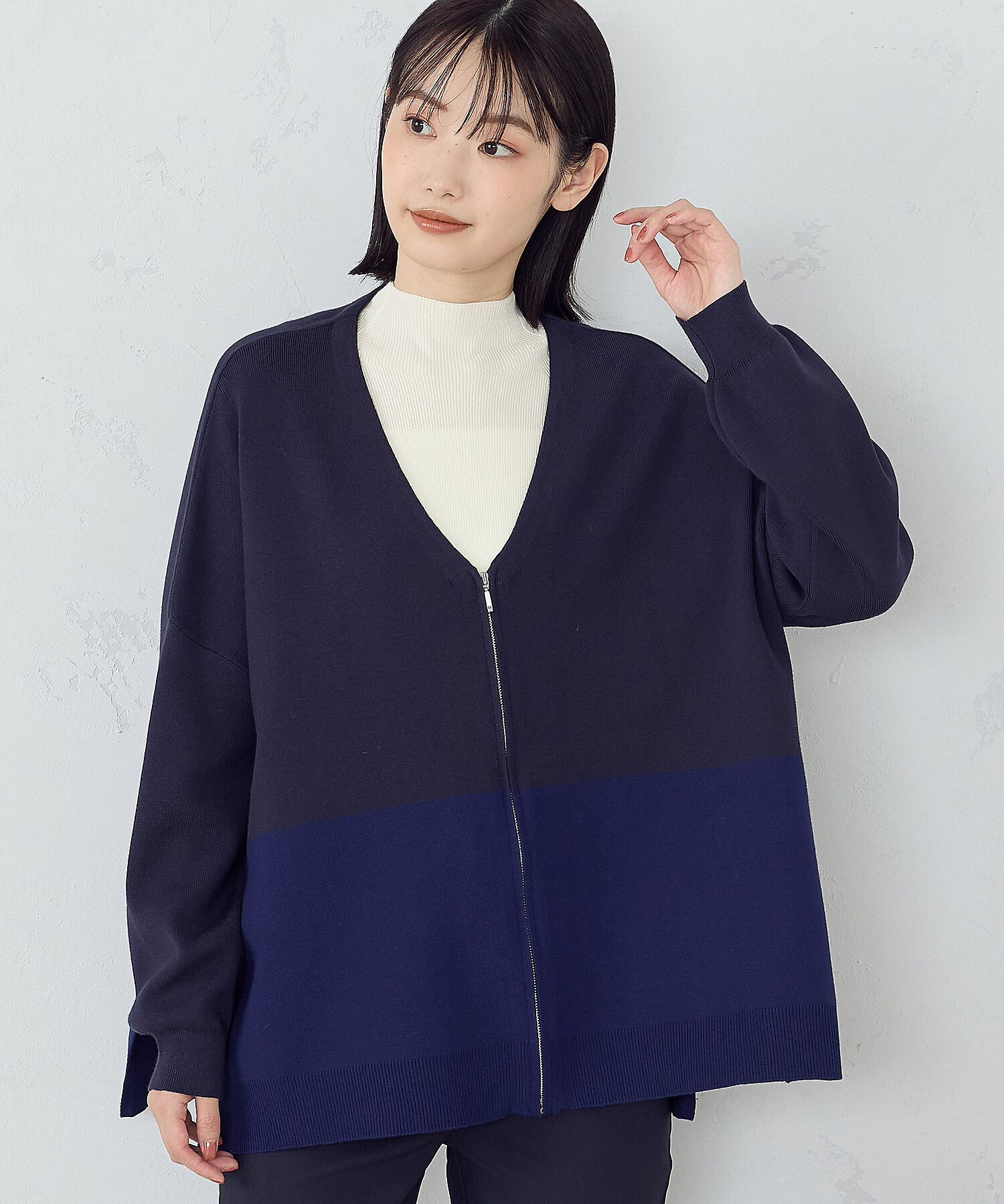 バイカラー ポンチョ ジップカーディガン（1257KI07） | COMME