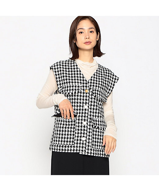 セットアップ対応】千鳥ツイード オーバーサイズ ジレ