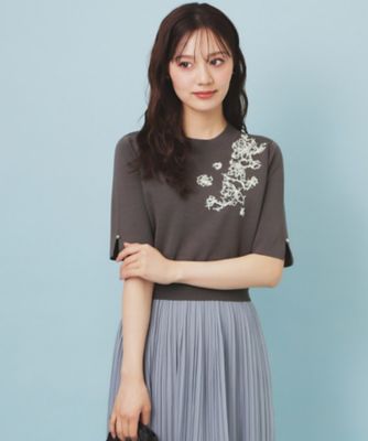 刺繍デザインドッキングプリーツワンピース【洗濯機OK