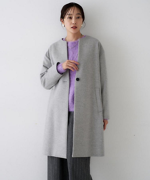 ゆったり／軽やか】カシミヤ混ノーカラーコート（2002186377