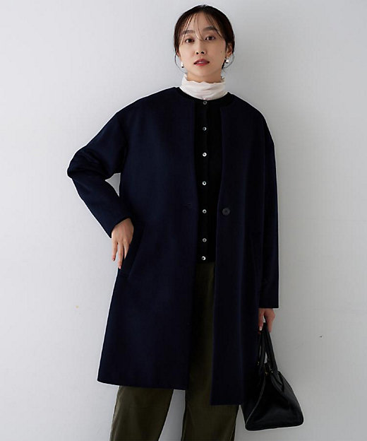 ゆったり／軽やか】カシミヤ混ノーカラーコート（2002186377