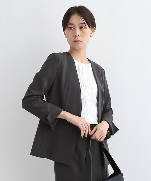 洗える／日本製／定番スーツ】トリアセテート混ストレッチノーカラー