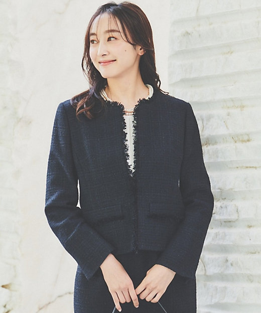 入卒／セレモニー／通勤】ラメツイード ノーカラージャケット