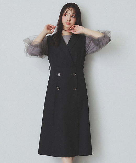 衿付きトレンチワンピース【洗濯機洗い可／防シワ／イージーアイロン