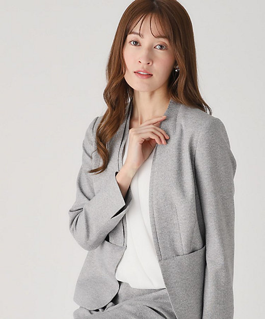 洗える／日本製／スーツ可】ノーカラージャケット