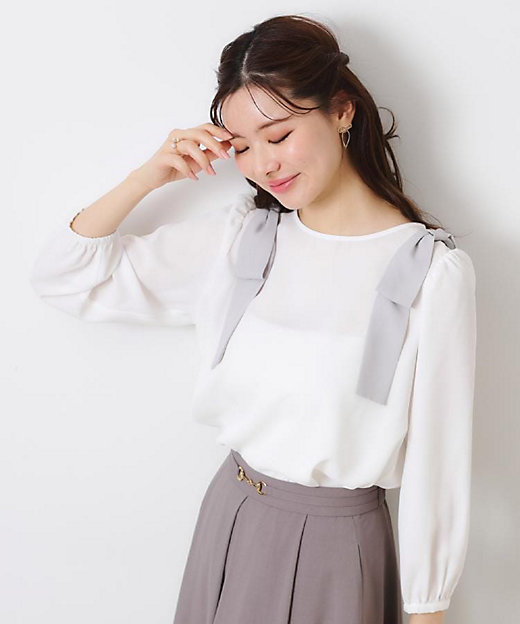 フェミニン・通勤】肩リボンシフォンブラウス（2002430307