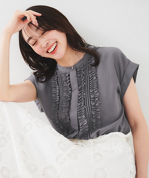 吸水速乾／UVケア】フィブリルフリルブラウス（2002465256