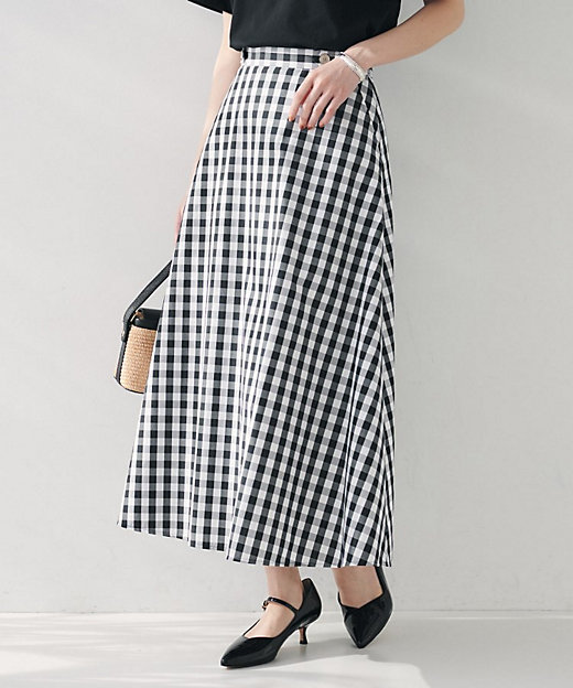 後ろウエストゴム／洗える】ギンガムチェックAラインスカート