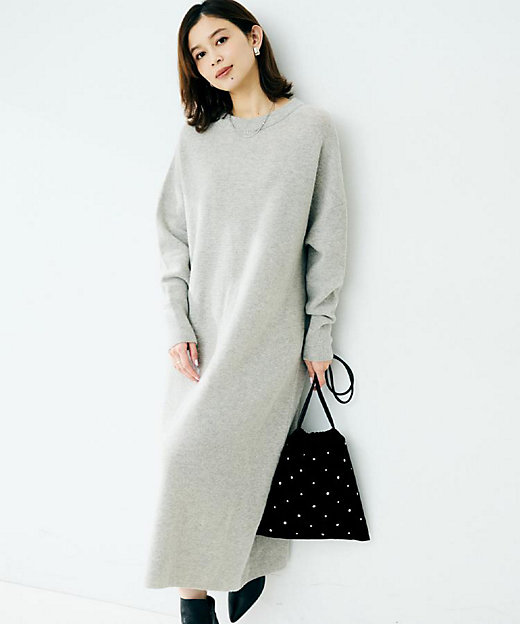 ロング丈／ゆったりシルエット】テントライン ニットワンピース
