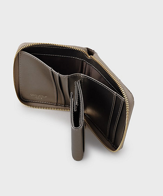 コンパクト】キルティングデザイン二つ折りファスナーウォレット