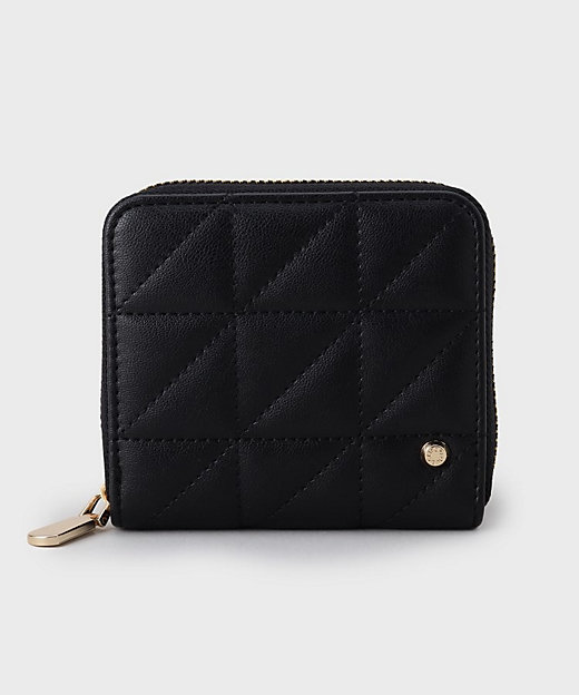 コンパクト】キルティングデザイン二つ折りファスナーウォレット