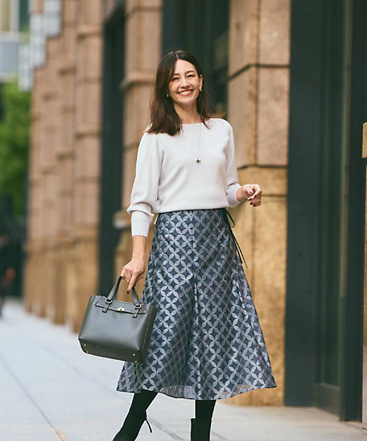 新品】モニーレ フラワー ジャガード ウエストリブ フレアスカート