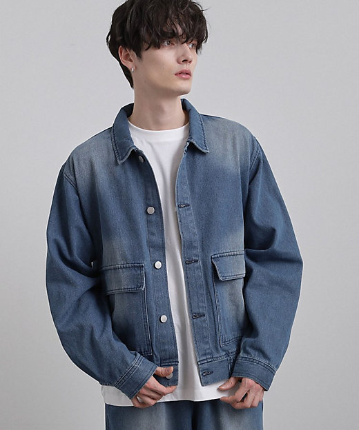 上下2点セット】デニムブルゾン＋ワイドデニムパンツ