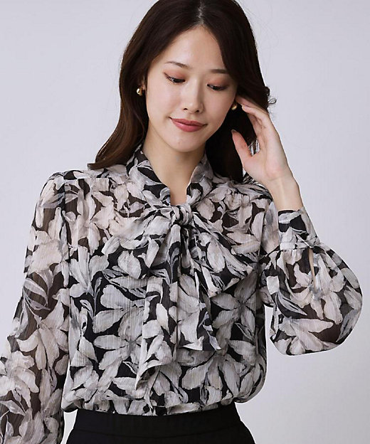 手洗い可／日本製】花柄ボウタイブラウス（2002527111