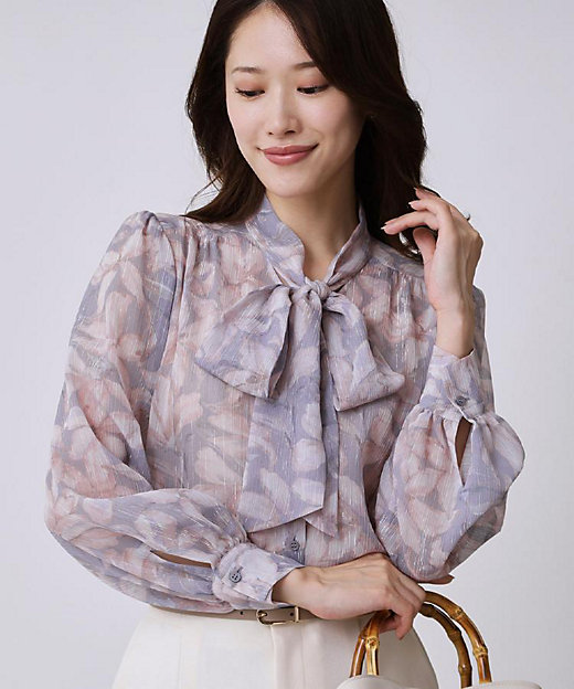 手洗い可／日本製】花柄ボウタイブラウス（2002527111