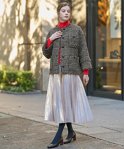 グレンチェックツイードショートコート（2002547759