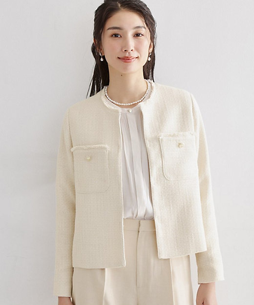 通勤・セレモニー】ツイードノーカラージャケット