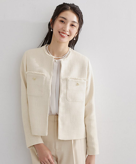 通勤・セレモニー】ツイードノーカラージャケット