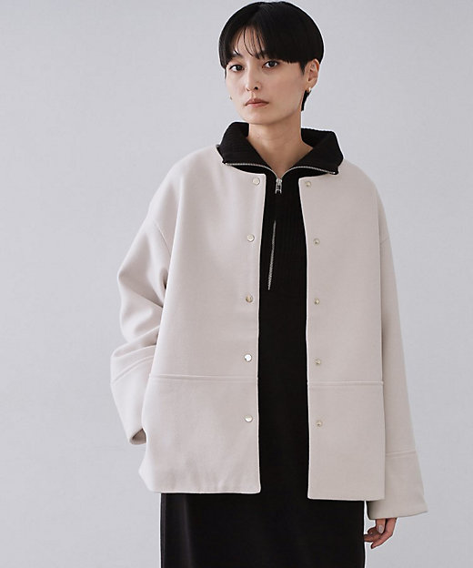 ウールライクメルトン ノーカラーコート【洗濯機OK