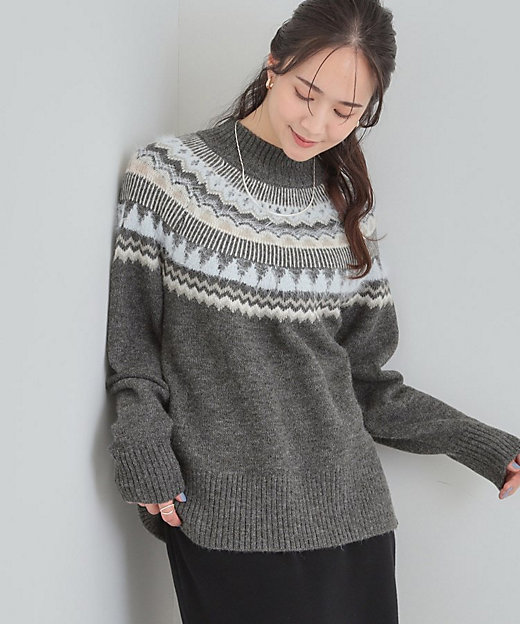 洗濯機可／S－LL】配色が大人かわいい フェアアイル柄求心ニット