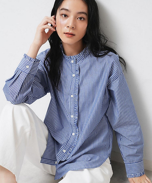 洗える】フリルネックブラウス（2002579404） | Dessin