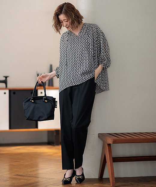 洗える】Ratti コラージュプリント ギャザー ブラウス