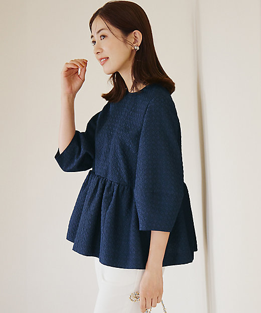 一部店舗限定／洗える】プレザンスジャカード ペプラム ブラウス