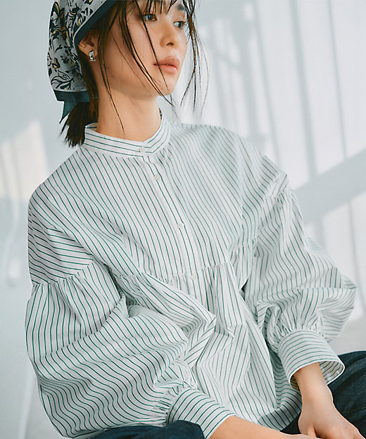 洗える】CANCLINI ギャザー フレア ブラウス