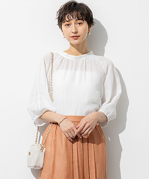 洗える】LIBECOリネン ボリュームスリーブ ブラウス