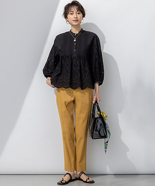 洗える】コットンエンブロイダリー クロップド ブラウス