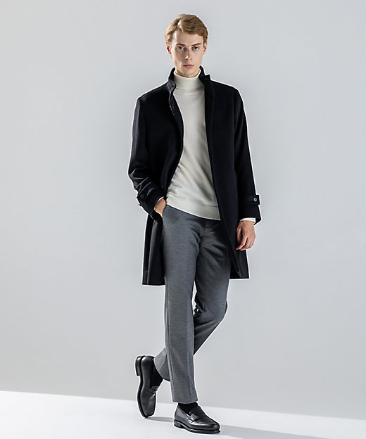 新素材】ライトウールシャギー スタンドカラーシングルブレストコート