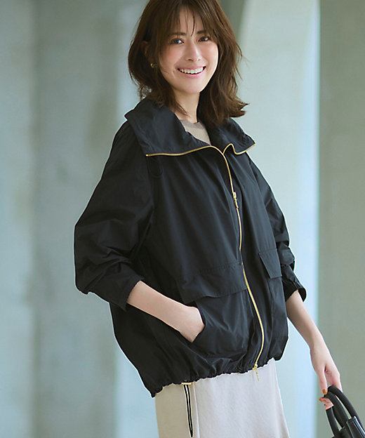 撥水加工】ソフトメモリータフタ スタンドネック ブルゾン