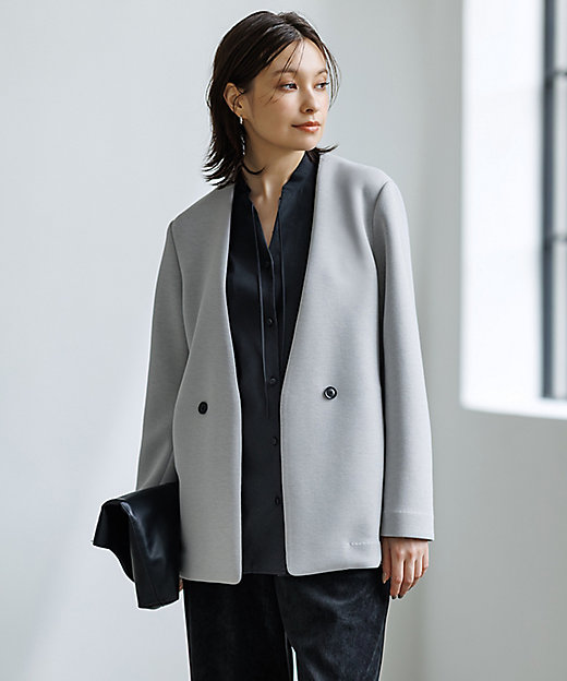 洗える】コンパクトWフェイス ノーカラージャケット