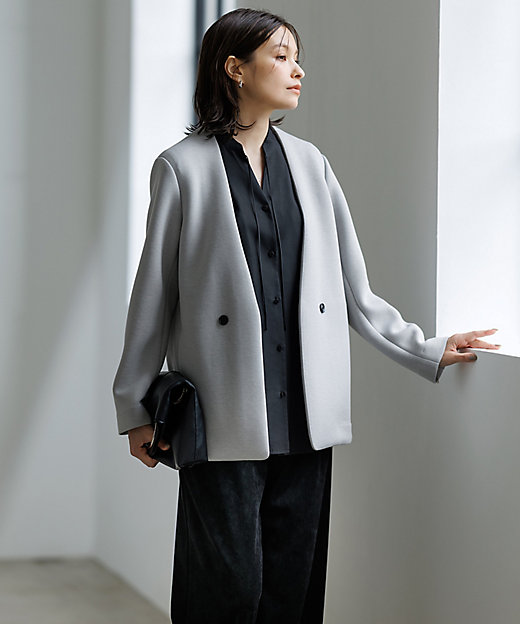 洗える】コンパクトWフェイス ノーカラージャケット