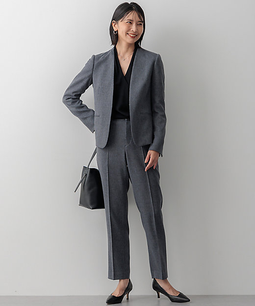 洗える】ウールライクカルゼ ノーカラージャケット