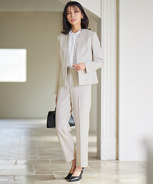 セットアップ対応／洗える】トリアセダブルジョーゼット ノーカラー