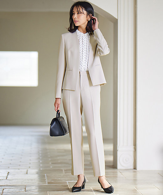 セットアップ対応／洗える】トリアセダブルジョーゼット ノーカラー