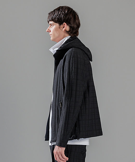 グレンチェックジャガードストレッチ フ―ディーブルゾン