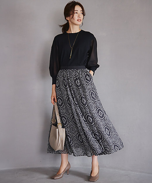 ご好評につきカラー追加／洗える】クロスコンビ パフスリーブ ニット