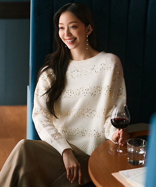 滝沢眞規子さん着用／一部店舗限定】スパングルボーダー ニット