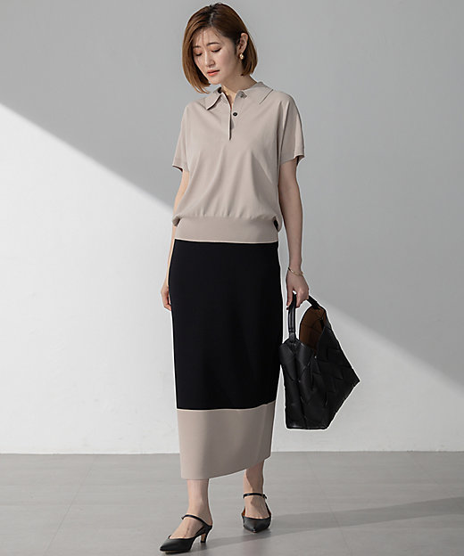 洗える】レーヨンポリエステルストレッチ フレンチスリーブ ポロニット