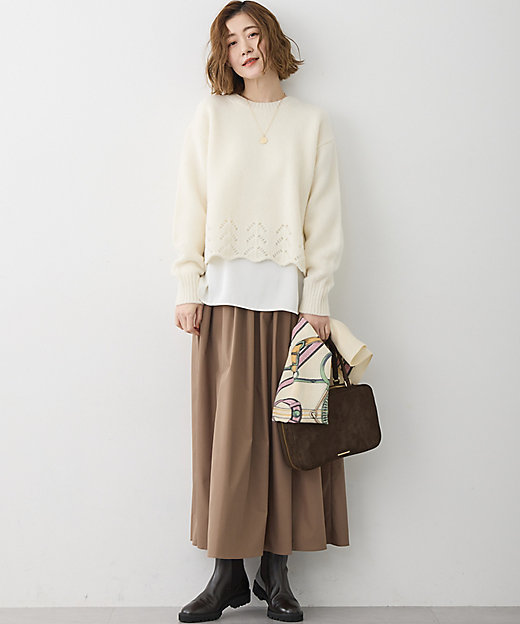 滝沢眞規子さん着用／洗える】レーシーヘムデザイン パフスリーブ