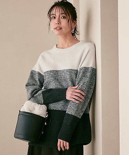 洗える】ウールナイロン カラーブロック ニット（KRWONZ0655