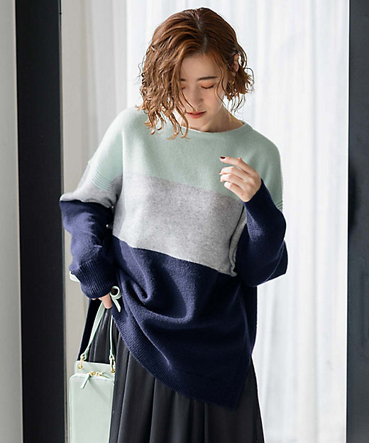 洗える】ウールカシミヤ カラーブロック ニット（KRWOSW0651